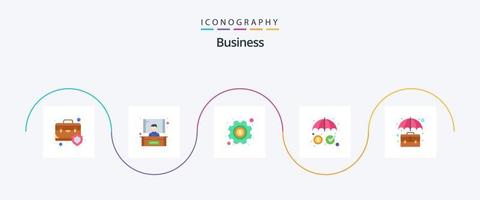 bedrijf vlak 5 icoon pak inclusief aktentas. bescherming. versnelling. veiligheid. verzekering vector