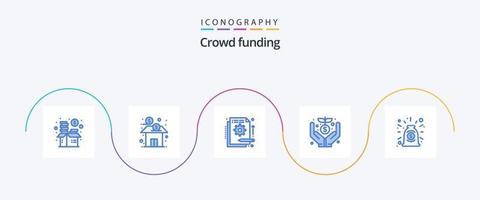 crowdfunding blauw 5 icoon pak inclusief financiering. menigte. fonds. informatie. financiering vector