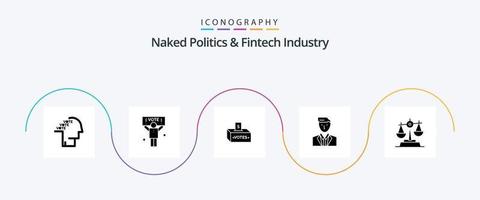 naakt politiek en FinTech industrie glyph 5 icoon pak inclusief leider. Directeur. stemmen. baas. invloed vector