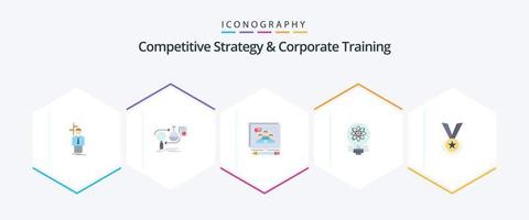 competitief strategie en zakelijke opleiding 25 vlak icoon pak inclusief licht. idee. ontwikkeling. debat. bedrijf vector