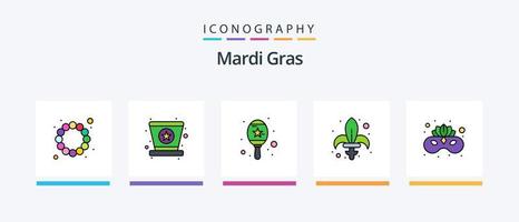 mardi gras lijn gevulde 5 icoon pak inclusief . kostuum. mardi gras. carnaval. wijn. creatief pictogrammen ontwerp vector