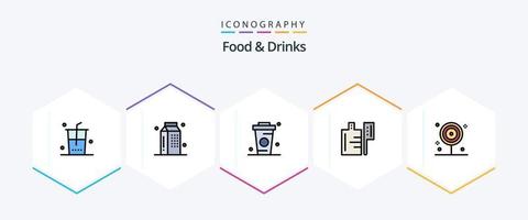 voedsel en drankjes 25 gevulde lijn icoon pak inclusief Koken. voorbereiding. melk. voedsel. drankjes vector