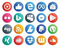 20 sociaal media icoon pak inclusief PayPal adsense bing rss apps vector