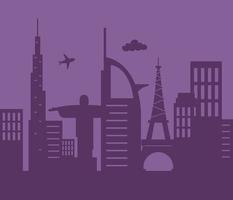 skyline globale torens vliegtuig architectuur stedelijke stad panoramisch vector