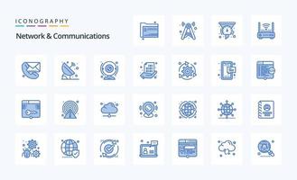 25 netwerk en communicatie blauw icoon pak vector