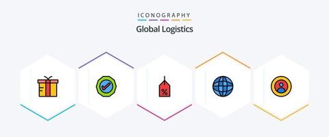 globaal logistiek 25 gevulde lijn icoon pak inclusief globaal. wereld. label. internetten. globaal vector