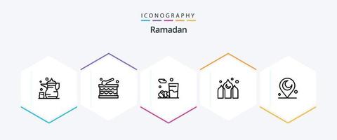 Ramadan 25 lijn icoon pak inclusief Azië . festival . kareem. voedsel vector