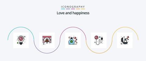 liefde lijn gevulde vlak 5 icoon pak inclusief verloving. opladen. bruiloft. plug. geur vector