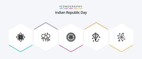 Indisch republiek dag 25 lijn icoon pak inclusief boom. festival. bloon. vliegen. Indië vector