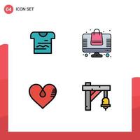 4 gevulde lijn vlak kleur concept voor websites mobiel en apps overhemd liefde uniform boodschappen doen favoriete bewerkbare vector ontwerp elementen