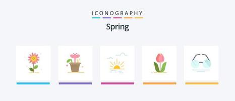 voorjaar vlak 5 icoon pak inclusief bril. natuur. zon. bloem. flora. creatief pictogrammen ontwerp vector