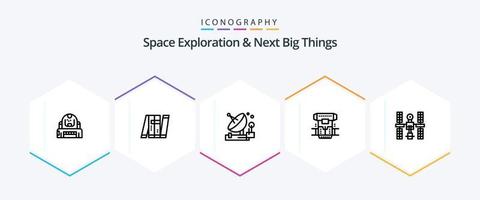 ruimte exploratie en De volgende groot dingen 25 lijn icoon pak inclusief cryogeen. doos. intelligent. ruimte. parabolisch vector