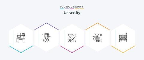 Universiteit 25 lijn icoon pak inclusief bestanden. docent. basketbal. studie. boek vector