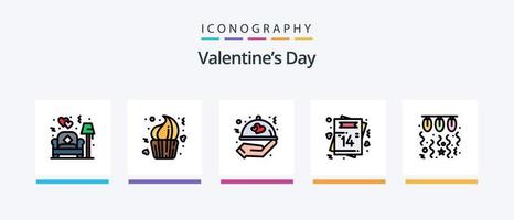 valentijnsdag dag lijn gevulde 5 icoon pak inclusief nacht. nacht datum. hart. bruiloft. liefde. creatief pictogrammen ontwerp vector