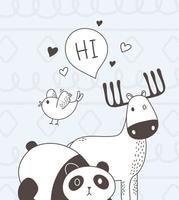 schattige dieren schets wildlife cartoon schattige herten panda vogel en hi bubble vector