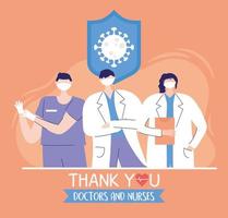 dank u artsen en verpleegsters, artsen en verpleegkundig team, bescherming tegen coronavirus vector