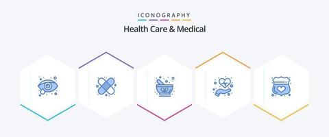 Gezondheid zorg en medisch 25 blauw icoon pak inclusief medisch. geneesmiddel. medicijn. gezondheidszorg. zorg vector