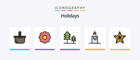 vakantie lijn gevulde 5 icoon pak inclusief ster. boom. kokosnoot. Kerstmis. nieuw jaar. creatief pictogrammen ontwerp vector