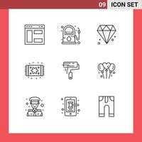 pictogram reeks van 9 gemakkelijk contouren van rol borstel diamant huis leven inrichting bewerkbare vector ontwerp elementen