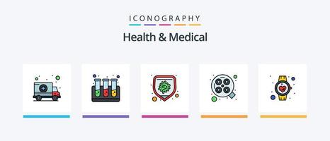 Gezondheid en medisch lijn gevulde 5 icoon pak inclusief medisch dossier. ziekenhuis grafiek. bijstand. Gezondheid. bom. creatief pictogrammen ontwerp vector