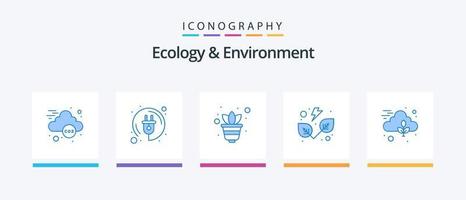 ecologie en milieu blauw 5 icoon pak inclusief fabriek. wolk. groeien. natuur. bladeren. creatief pictogrammen ontwerp vector