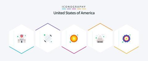 Verenigde Staten van Amerika 25 vlak icoon pak inclusief wit. mijlpaal. feest. huis. teken vector