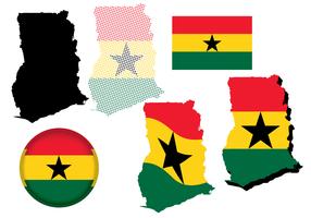 Kaart en vlag van Ghana vector