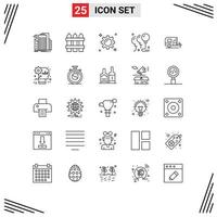 voorraad vector icoon pak van 25 lijn tekens en symbolen voor auto viering hout verjaardag handel bewerkbare vector ontwerp elementen