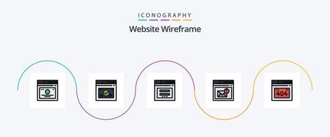 website wireframe lijn gevulde vlak 5 icoon pak inclusief bladzijde. postvak IN. website. browser. website vector