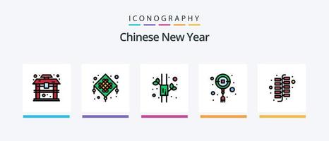 Chinese nieuw jaar lijn gevulde 5 icoon pak inclusief kerk. gebouw. muziek. huis. geschenk. creatief pictogrammen ontwerp vector