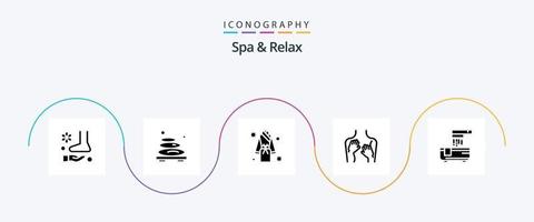 spa en kom tot rust glyph 5 icoon pak inclusief spa. gewaad . massage . hotel . vector