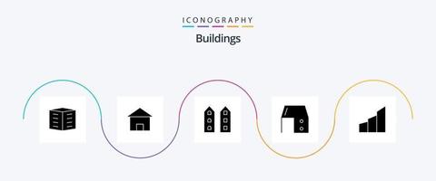 gebouwen glyph 5 icoon pak inclusief meubilair. bureau. huis. op te slaan. winkel voorkant vector