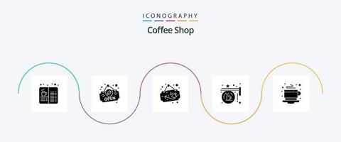koffie winkel glyph 5 icoon pak inclusief ontbijt. winkel. koffie. hangen. bord vector
