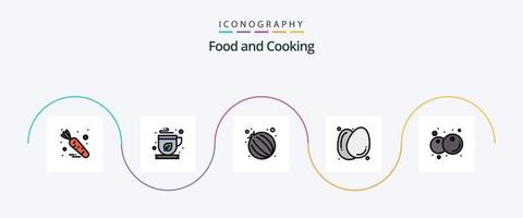 voedsel lijn gevulde vlak 5 icoon pak inclusief gezond. voedsel. ui. bosbes. voedsel vector