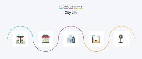 stad leven vlak 5 icoon pak inclusief verkeer. stad. voedsel. vleet. stad vector
