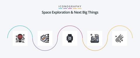 ruimte exploratie en De volgende groot dingen lijn gevulde vlak 5 icoon pak inclusief kolonie. stad. het formulier. peul. bestanddeel vector