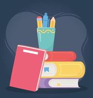 online onderwijs, boeken notebook potlood pen kleur in beker vector