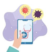 online gezondheid, hand met smartphone stethoscoop geneeskunde vector