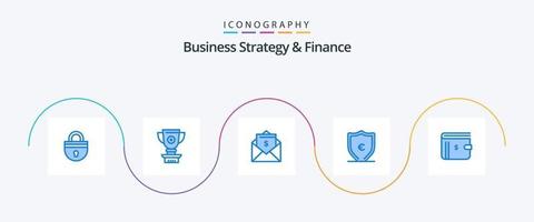 bedrijf strategie en financiën blauw 5 icoon pak inclusief bescherming. geld. prestatie. euro. dollar vector