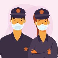 politievrouw en man met masker vectorontwerp vector