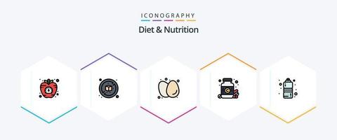 eetpatroon en voeding 25 gevulde lijn icoon pak inclusief eetpatroon. geneesmiddel. gekookt eieren. medicijn. voedsel vector