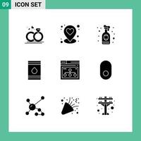 reeks van 9 modern ui pictogrammen symbolen tekens voor bladzijde eco drinken brandbaar olie bewerkbare vector ontwerp elementen