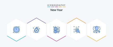 nieuw jaar 25 blauw icoon pak inclusief . feest. nieuwe. ballon. partij tijd vector