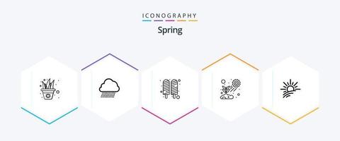 voorjaar 25 lijn icoon pak inclusief helderheid. zon licht. room. fabriek. blad vector
