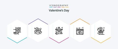 valentijnsdag dag 25 lijn icoon pak inclusief bloem. liefde. vliegtuig. hart. liefde vector