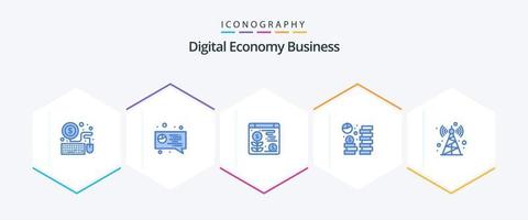 digitaal economie bedrijf 25 blauw icoon pak inclusief . radio. fabriek. communicatie toren. economie vector