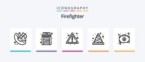 brandweerman lijn 5 icoon pak inclusief teken. brand. Gevaar. alert. hydrant. creatief pictogrammen ontwerp vector