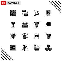 modern reeks van 16 solide glyphs pictogram van video multimedia flowchart boek roken bewerkbare vector ontwerp elementen