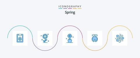 voorjaar blauw 5 icoon pak inclusief zon bloem. lieveheersbeestje. bloem. lieveheersbeestje. kever vector