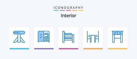interieur blauw 5 icoon pak inclusief . lade. kamer. bureau. interieur. creatief pictogrammen ontwerp vector